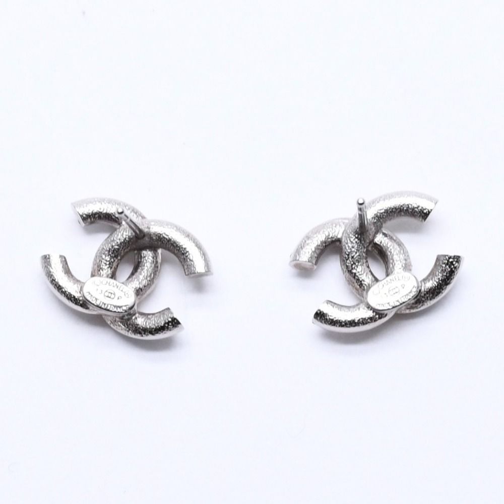 Chanel CC Logo Stud Earrings 13P Stamp Metal Rhinestone Silver Blue — view 7