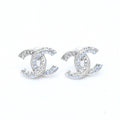 Chanel CC Logo Stud Earrings 13P Stamp Metal Rhinestone Silver Blue