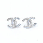 Chanel CC Logo Stud Earrings 13P Stamp Metal Rhinestone Silver Blue