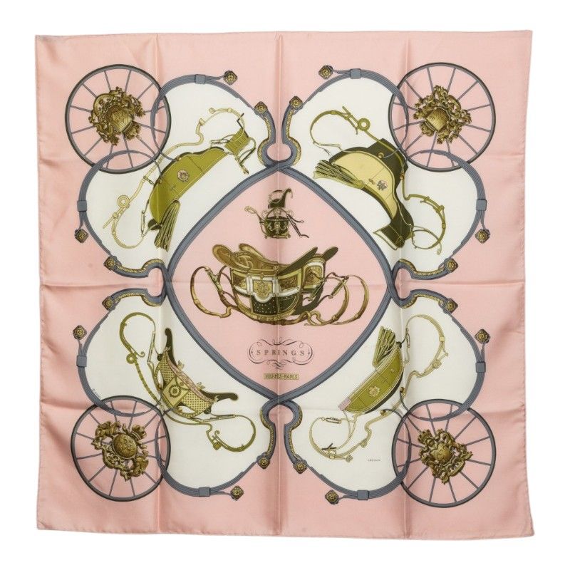 Hermes Carre 90 Spring Scarf Large Pink Multicolor Silk