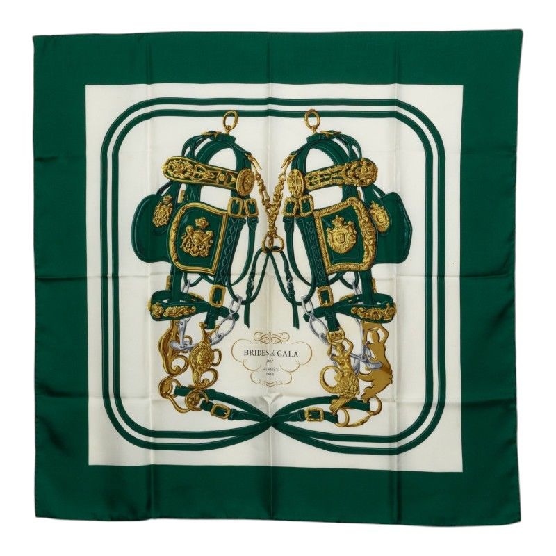 Hermes Carre 90 Brides de Gala Scarf Large Green Multicolor Silk