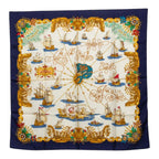 Hermes Carre 90 Voiles de Lumiere Sailing Ship of Light Scarf Large Navy