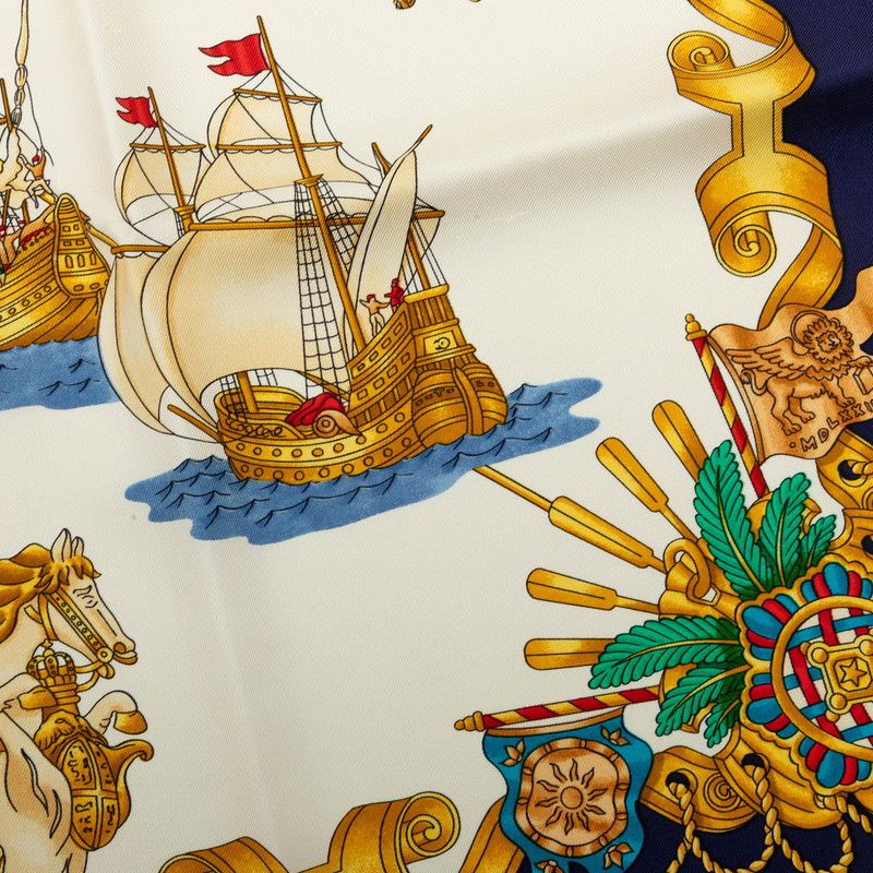 Hermes Carre 90 Voiles de Lumiere Sailing Ship of Light Scarf Large Navy — view 4