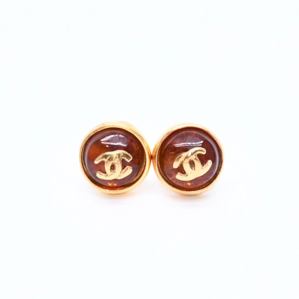 Chanel CC Logo Round Stud Earrings 99P Stamp Metal Resin