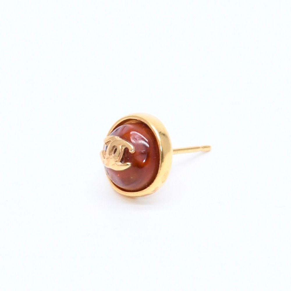 Chanel CC Logo Round Stud Earrings 99P Stamp Metal Resin — view 2