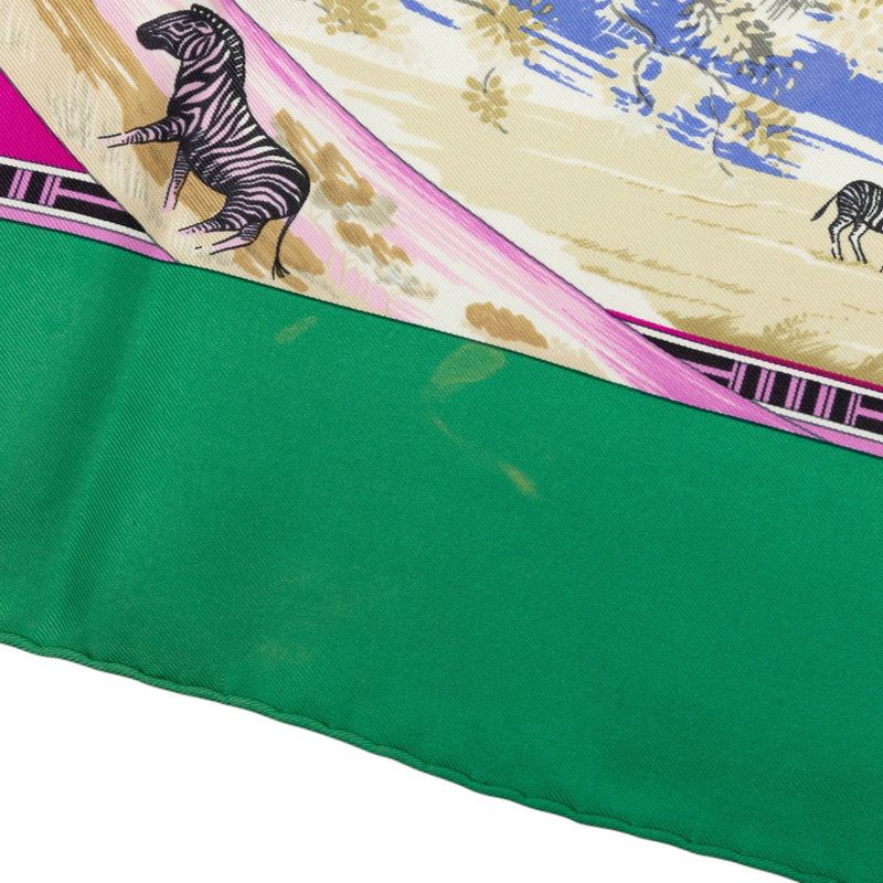 Hermes Carre 90 Tropiques Tropic Scarf Large Green Multicolor Silk — view 6