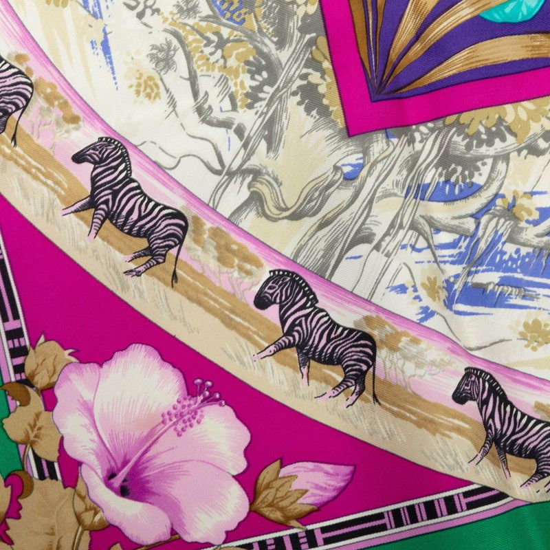 Hermes Carre 90 Tropiques Tropic Scarf Large Green Multicolor Silk — view 4