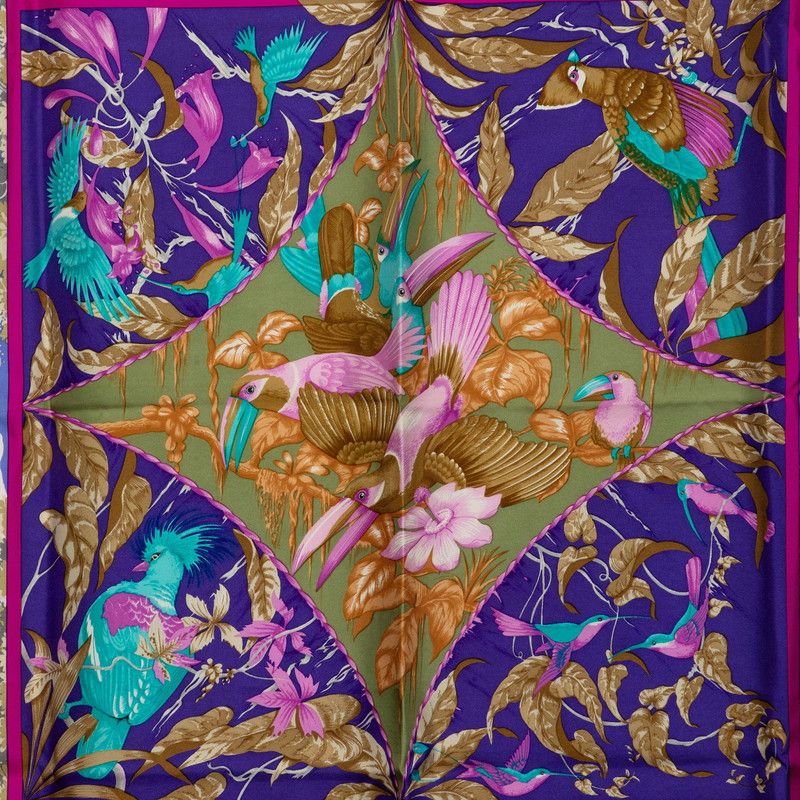 Hermes Carre 90 Tropiques Tropic Scarf Large Green Multicolor Silk — view 2
