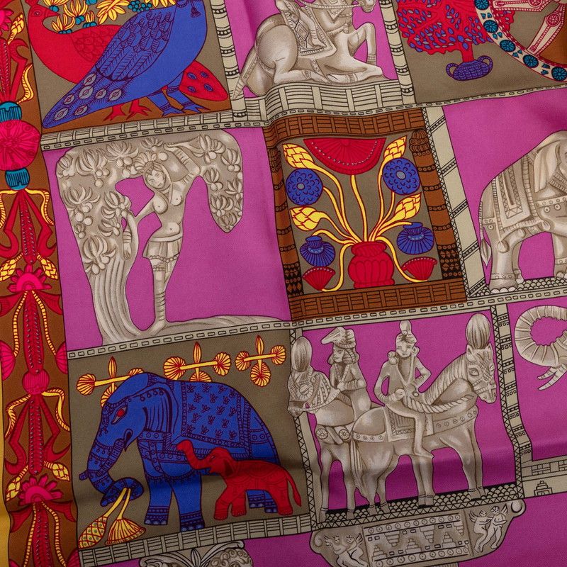 Hermes Carre 90 Torana Tower Scarf Large Pink Multicolor Silk — view 5