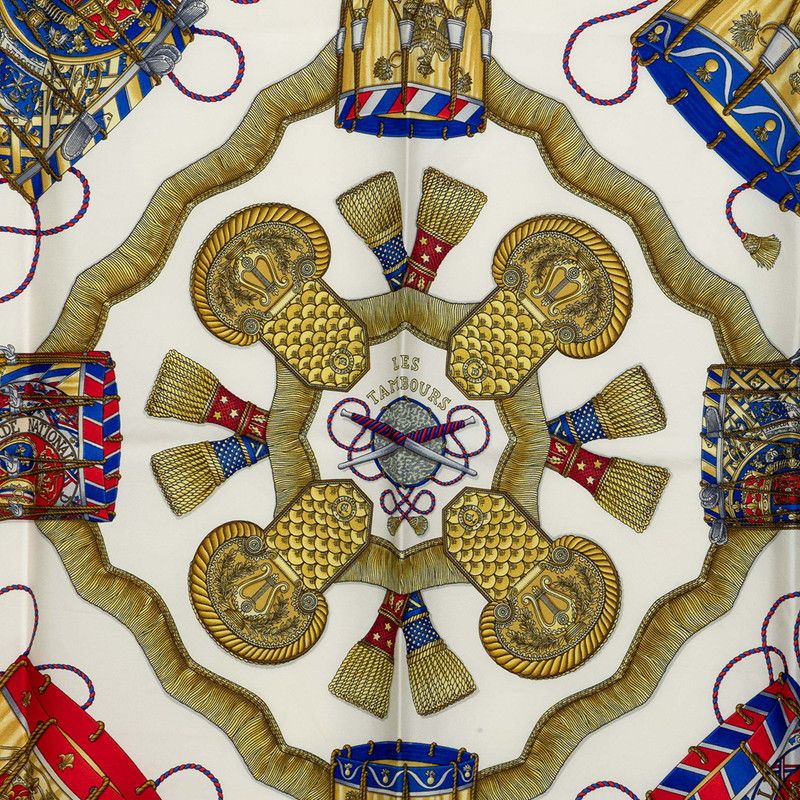 Hermes Carre 90 les Tambour Drum Scarf Large Blue Multicolor Silk — view 2