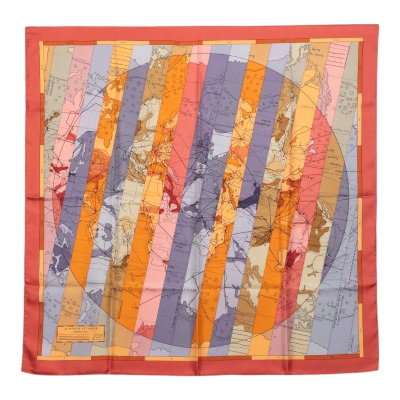 Hermes Carre 90 le Monde Est Vaste World Map Scarf Multicolor Silk