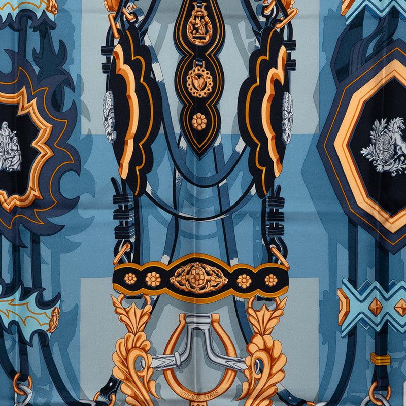 Hermes Carre 90 Brides Et Destin Scarf Large Blue Multicolor Silk — view 4
