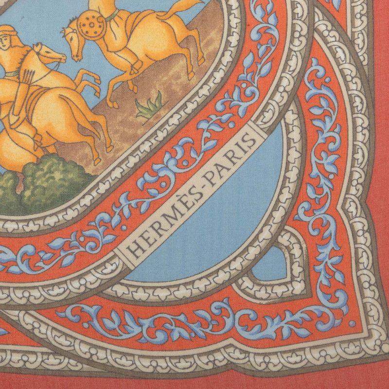 Hermes Carre 90 Silk Muslin Qalamdan Scarf Large Red Multicolor — view 7