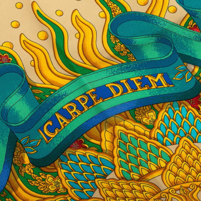 Hermes Carre 90 Carpe Diem Enjoy Your Day Scarf Large Format Red Multicolor Silk — view 3