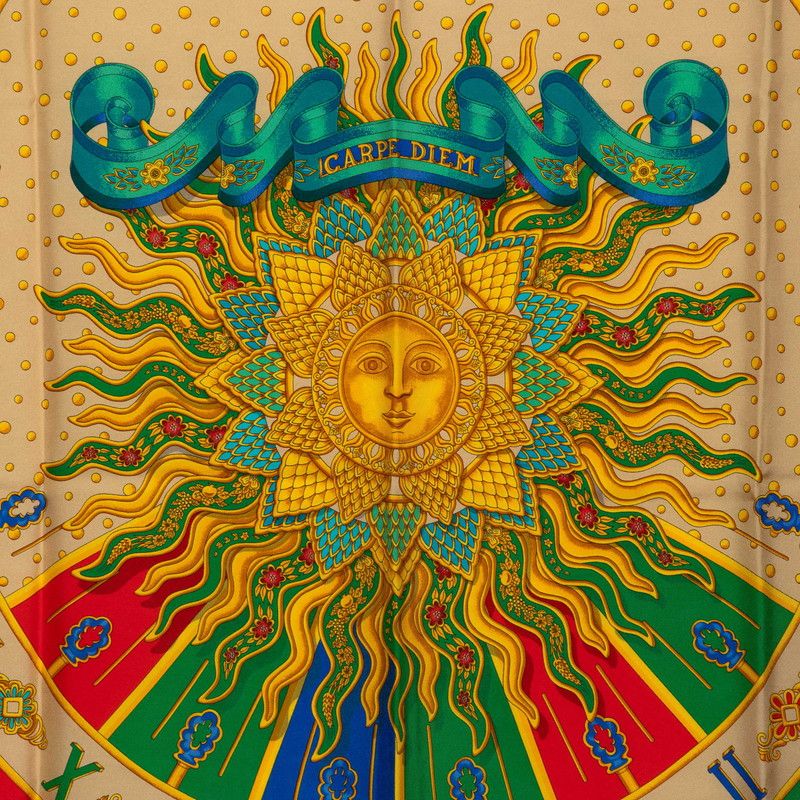 Hermes Carre 90 Carpe Diem Enjoy Your Day Scarf Large Format Red Multicolor Silk — view 2