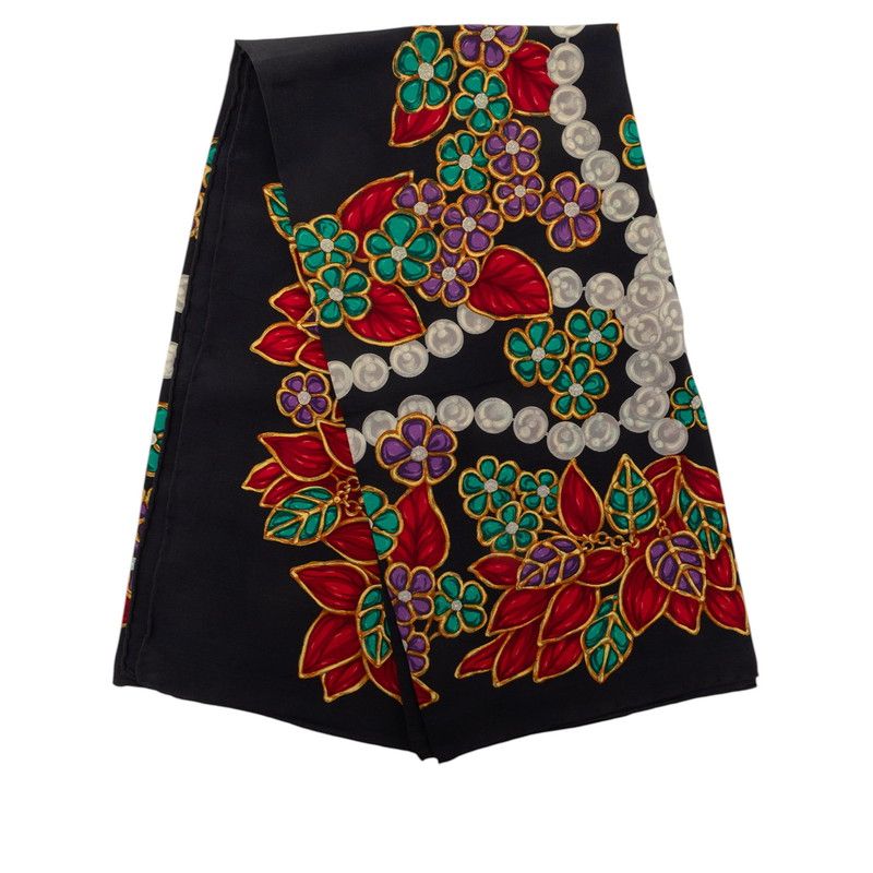 Chanel Pattern Scarf Large Black Multicolor Silk — view 5