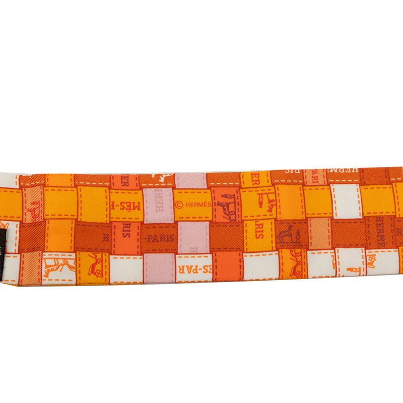 Hermes Twilly Bolduc AU Carre Scarf Orange Silk — view 3