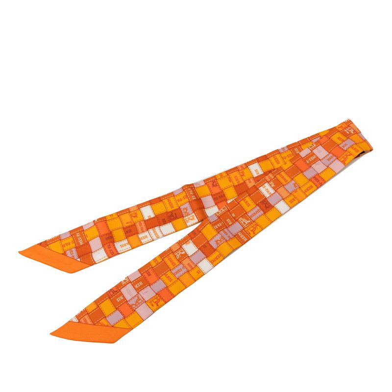 Hermes Twilly Bolduc AU Carre Scarf Orange Silk
