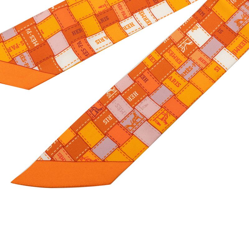 Hermes Twilly Bolduc AU Carre Scarf Orange Silk — view 2