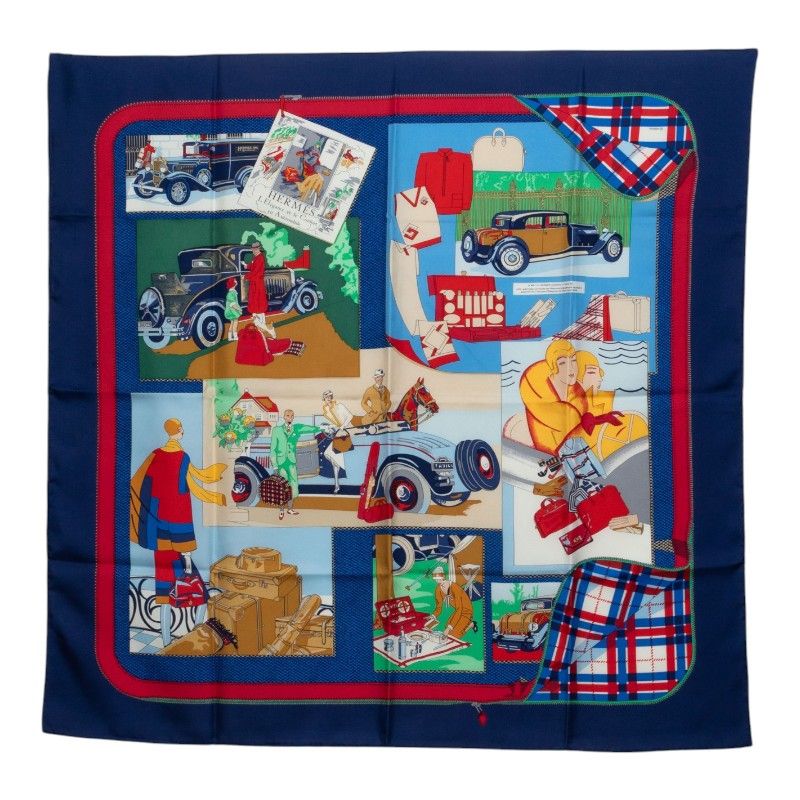 Hermes Carre 90 Confort en Automobile Car Comfort Scarf Large Navy Multicolor