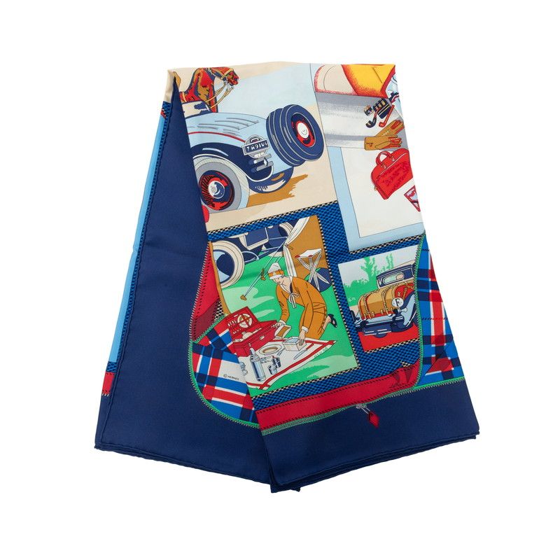 Hermes Carre 90 Confort en Automobile Car Comfort Scarf Large Navy Multicolor — view 6
