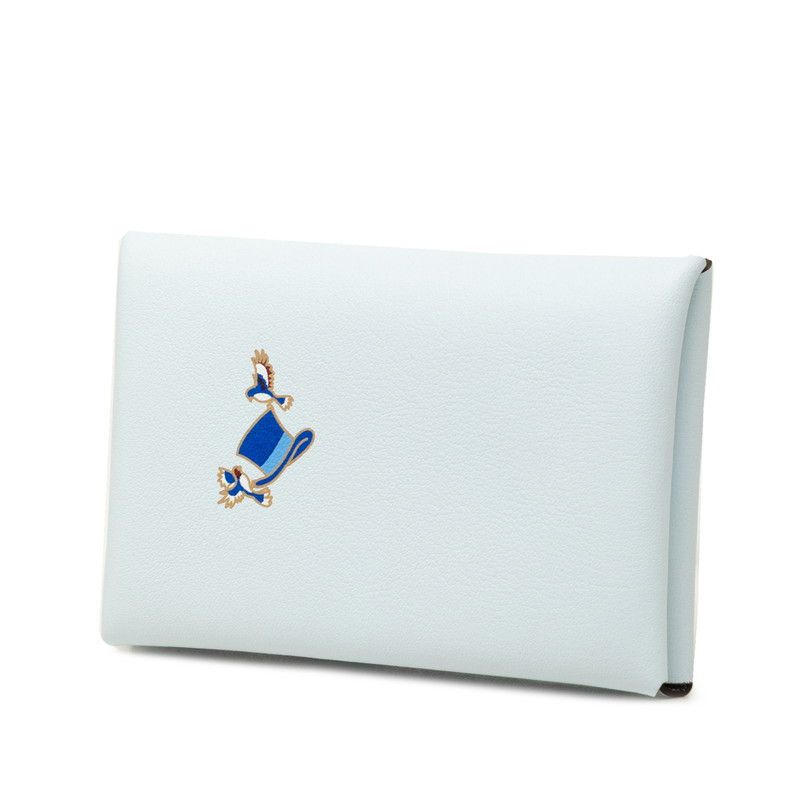 Hermes Calvi Ali Cyan Card Case Light Blue Veau Swift — view 2