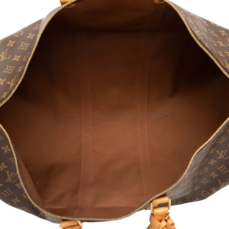 Louis Vuitton Monogram Keepall 60 Boston Bag Brown Leather — view 5