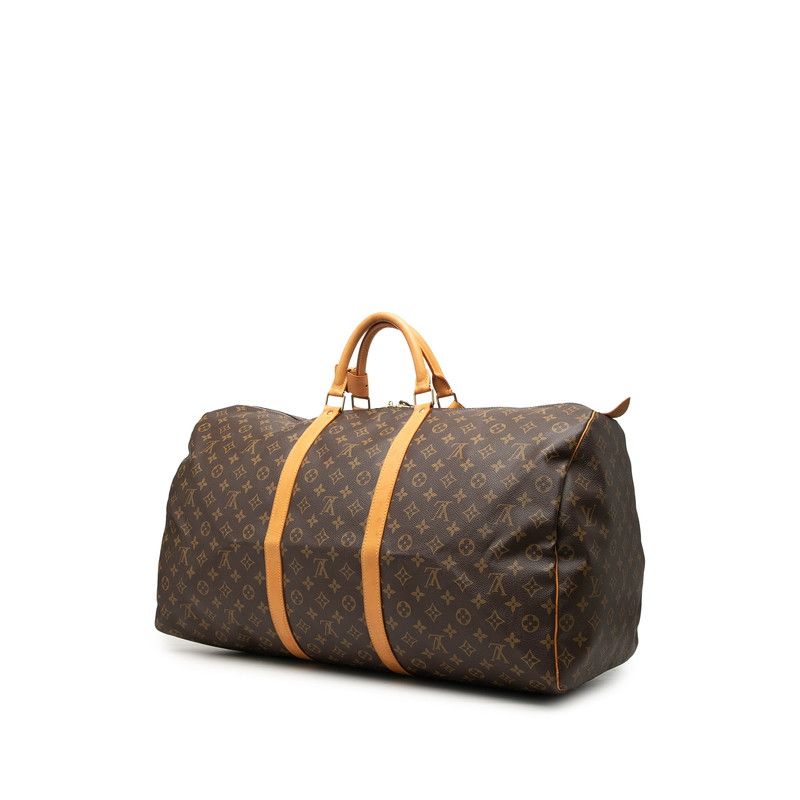 Louis Vuitton Monogram Keepall 60 Boston Bag Brown Leather — view 2