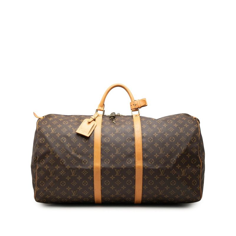 Louis Vuitton Monogram Keepall 60 Boston Bag Brown Leather