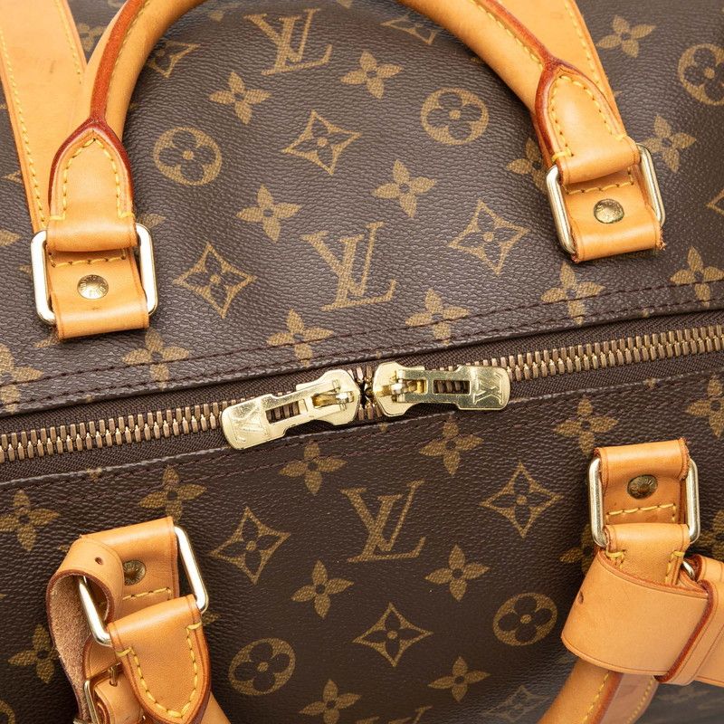 Louis Vuitton Monogram Keepall 60 Boston Bag Brown Leather — view 4