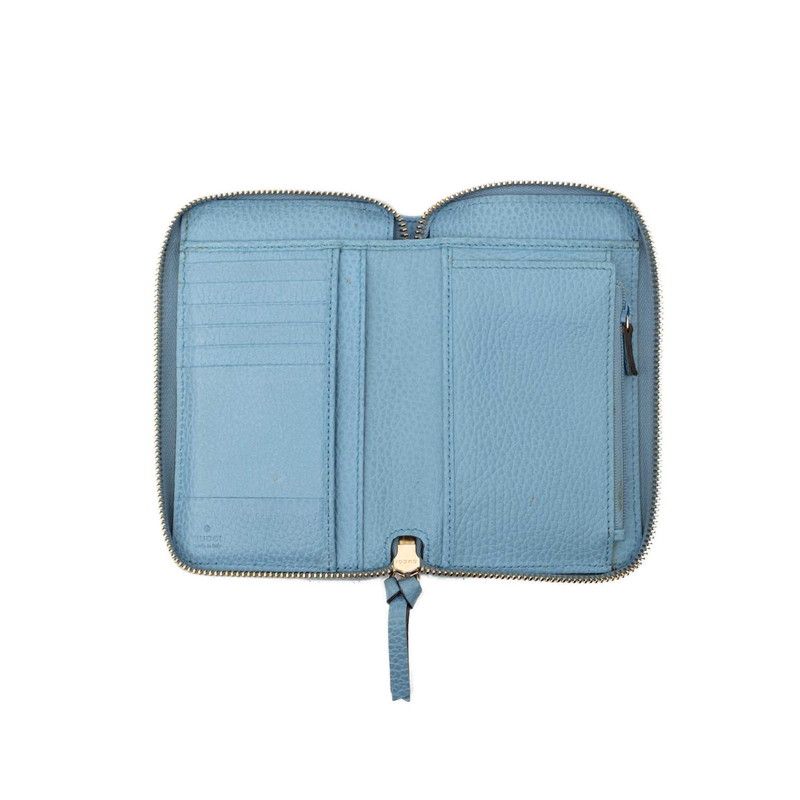Gucci Swing Zip Around Bifold Wallet Blue Leather — view 4