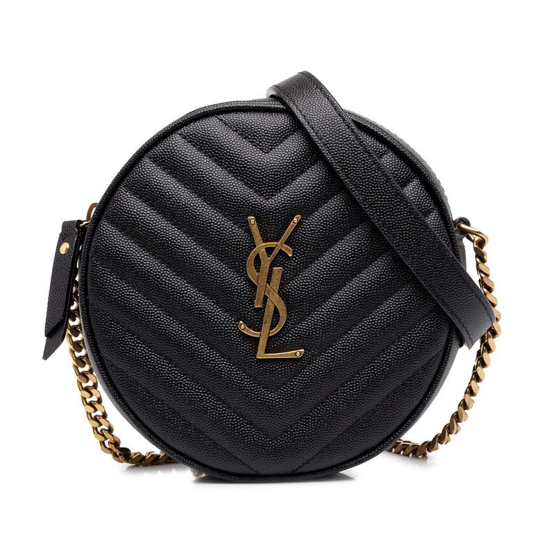 Saint Laurent YSL Logo Vinyl Crossbody Chain Shoulder Bag Black Leather