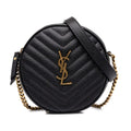 Saint Laurent YSL Logo Vinyl Crossbody Chain Shoulder Bag Black Leather
