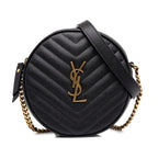 Saint Laurent YSL Logo Vinyl Crossbody Chain Shoulder Bag Black Leather