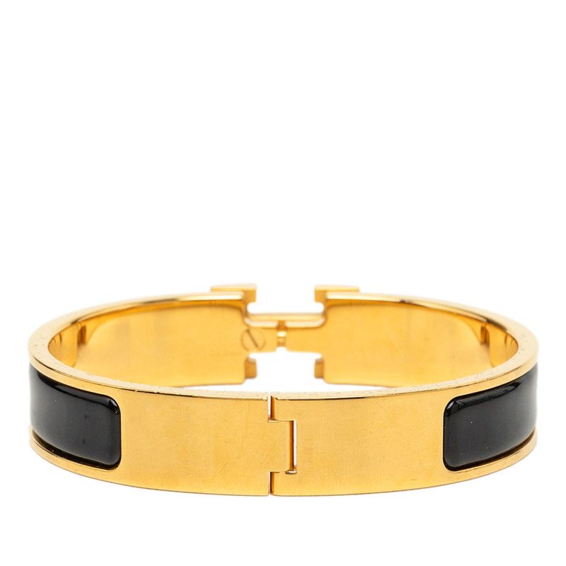 Hermes Clic H PM Enamel Bracelet Bangle Gold Black Plated — view 3