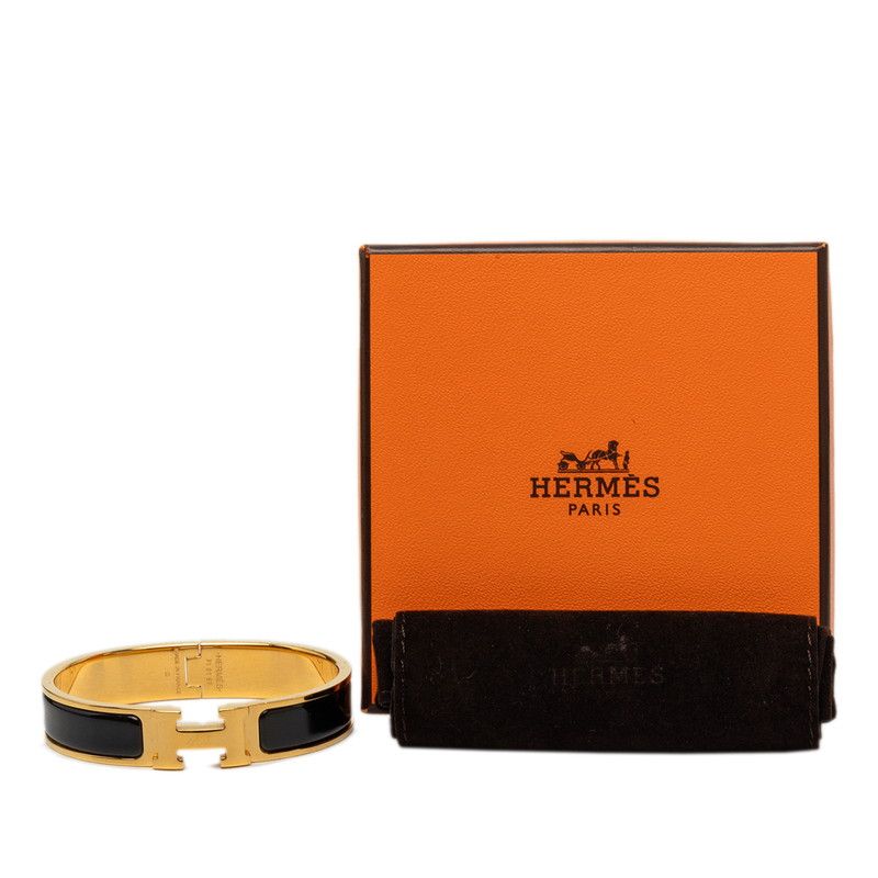 Hermes Clic H PM Enamel Bracelet Bangle Gold Black Plated — view 6