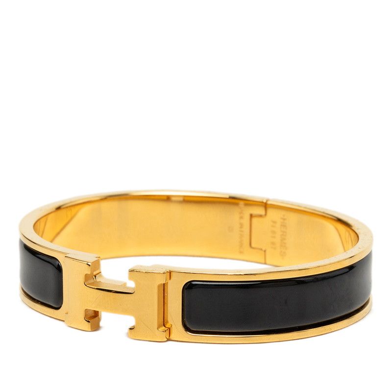 Hermes Clic H PM Enamel Bracelet Bangle Gold Black Plated — view 2