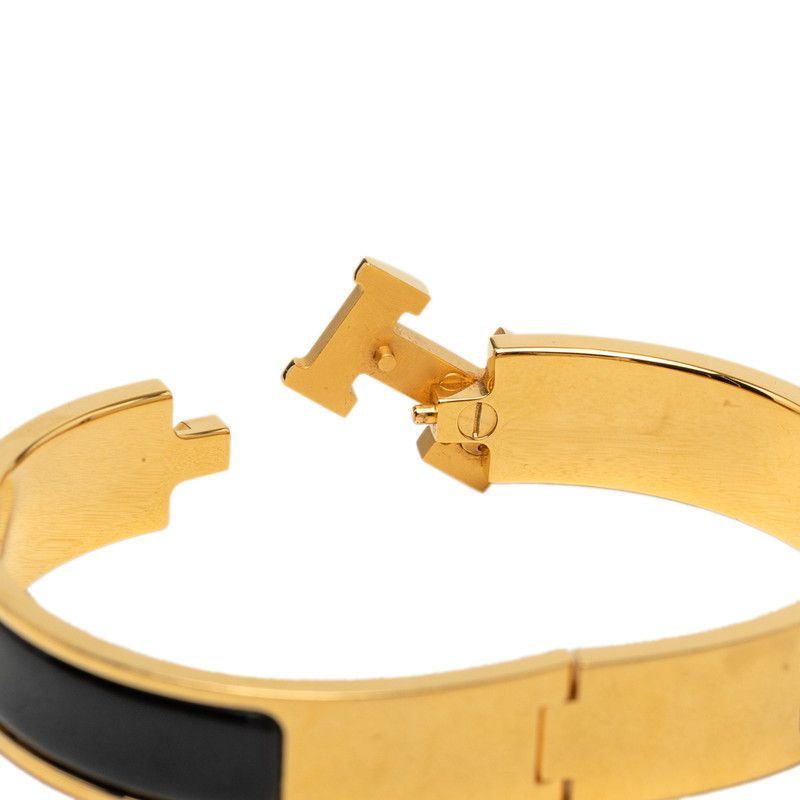 Hermes Clic H PM Enamel Bracelet Bangle Gold Black Plated — view 4