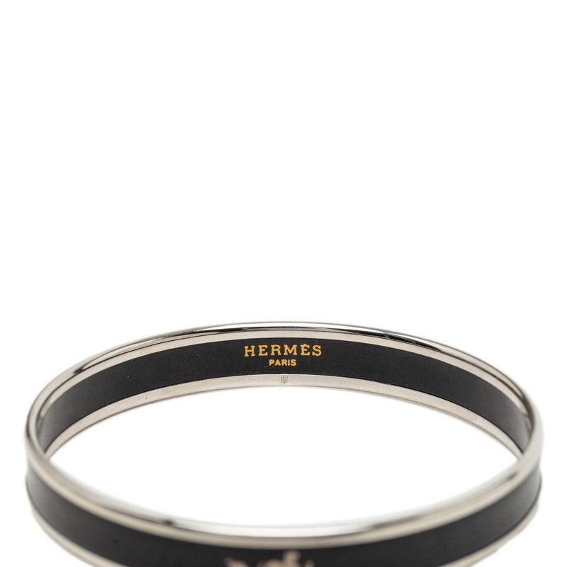 Hermes Enamel PM Caleche Bangle Silver Black Metal Bracelet — view 3