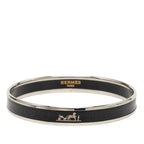 Hermes Enamel PM Caleche Bangle Silver Black Metal Bracelet