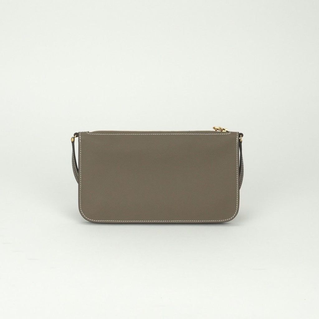 Hermes Zipengo to Go Shoulder Bag Evercolor Etoupe Gray Gold Pouch Clutch — view 3