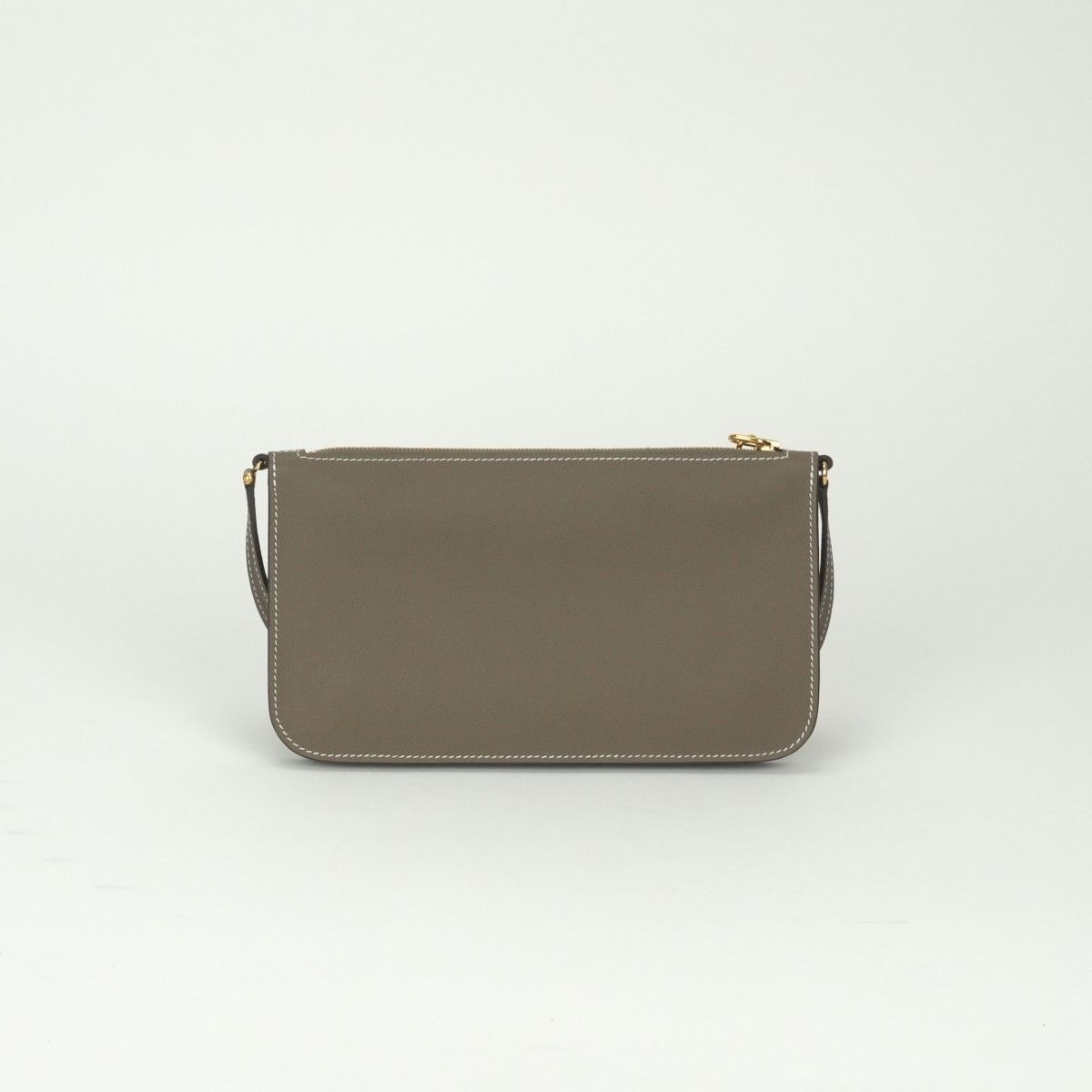 Hermes Zipengo to Go Shoulder Bag Evercolor Etoupe Gray Gold Pouch Clutch — view 3