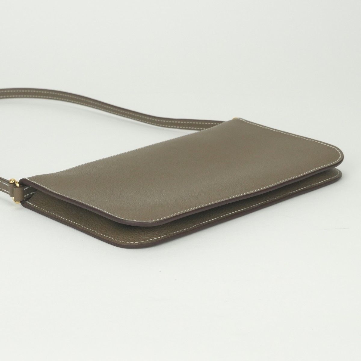 Hermes Zipengo to Go Shoulder Bag Evercolor Etoupe Gray Gold Pouch Clutch — view 6