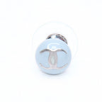 Chanel CC Logo Round Stud Single Earrings 03C Stamp Blue Silver Metal Resin — view 2