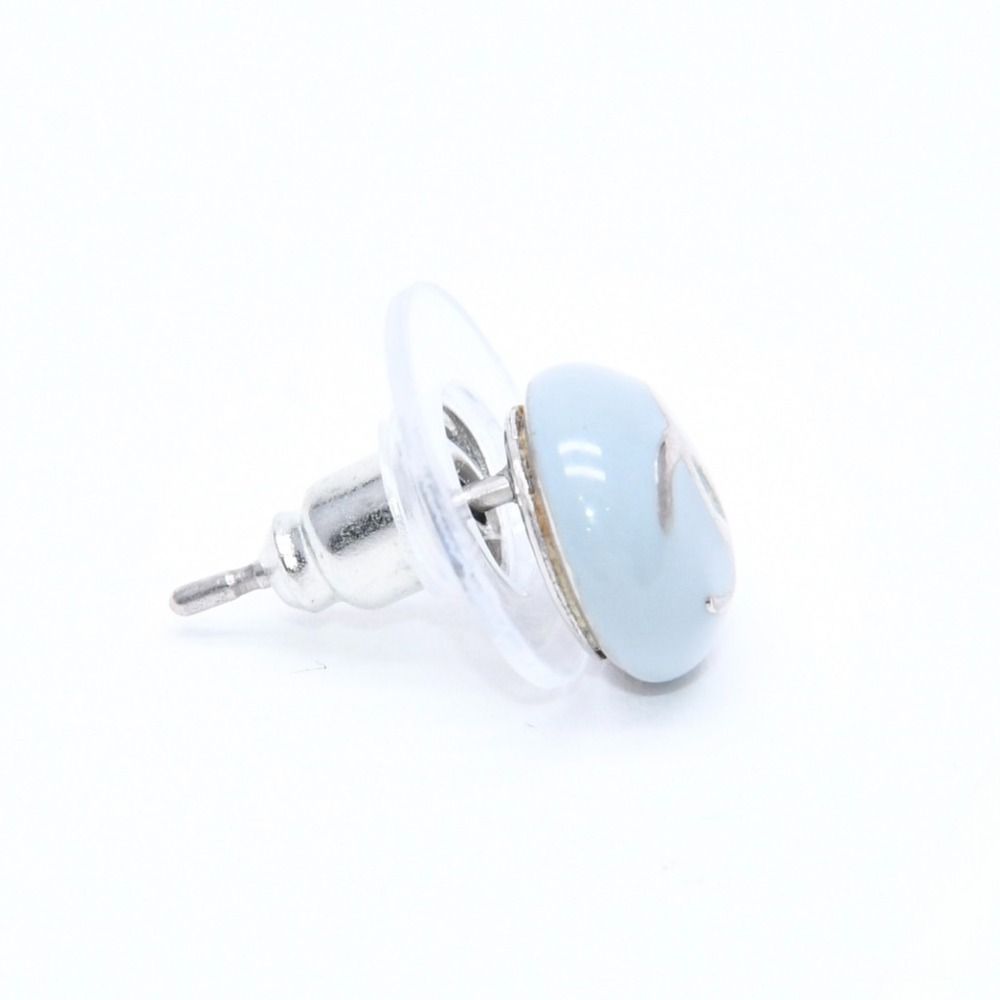 Chanel CC Logo Round Stud Single Earrings 03C Stamp Blue Silver Metal Resin — view 4