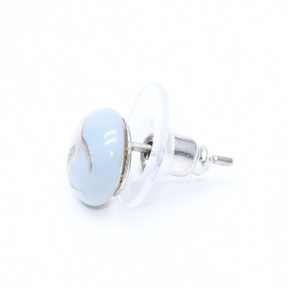 Chanel CC Logo Round Stud Single Earrings 03C Stamp Blue Silver Metal Resin — view 5