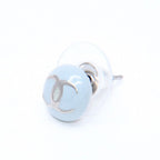 Chanel CC Logo Round Stud Single Earrings 03C Stamp Blue Silver Metal Resin