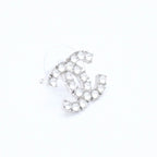 Chanel CC Logo Earrings Stamp Metal Rhinestone Silver — view 4