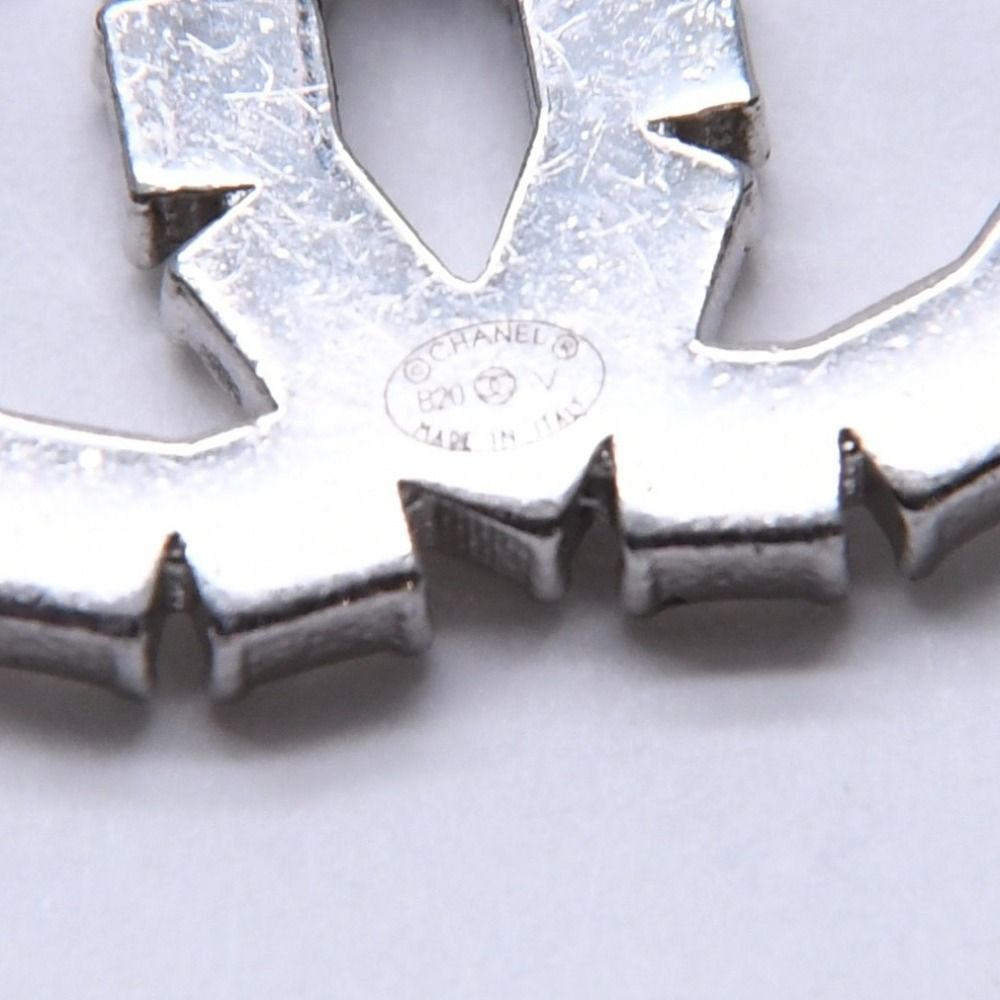 Chanel CC Logo Earrings Stamp Metal Rhinestone Silver — view 8