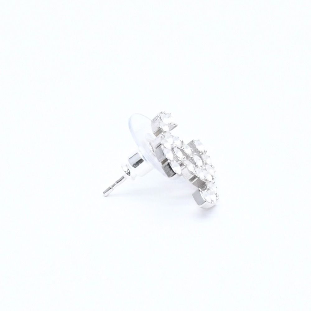 Chanel CC Logo Earrings Stamp Metal Rhinestone Silver — view 5
